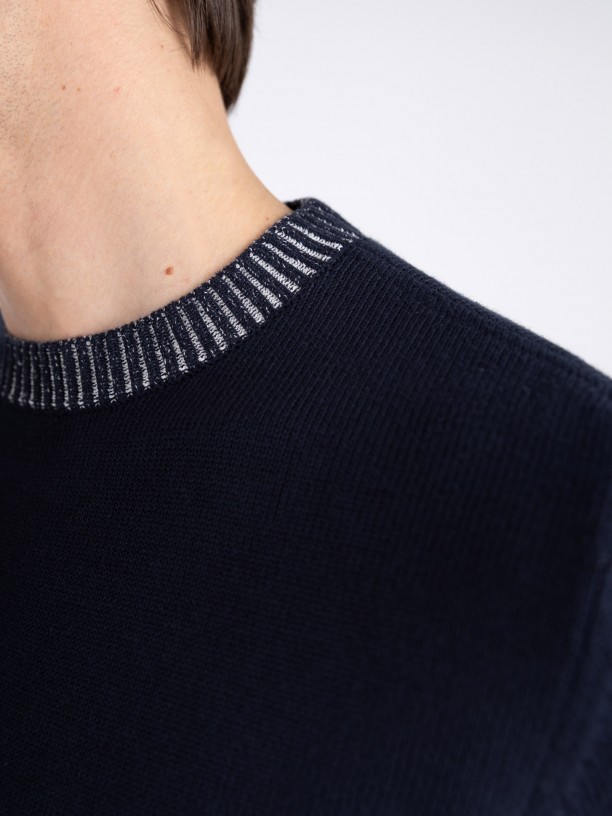 Camisola de malha algodão gola redonda Camisola de malha algodão gola redonda