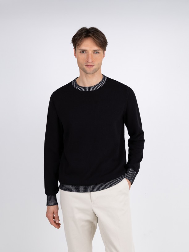 Camisola de malha algodo gola redonda