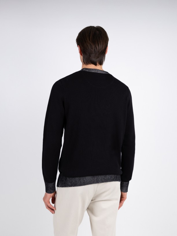 Camisola de malha algodo gola redonda