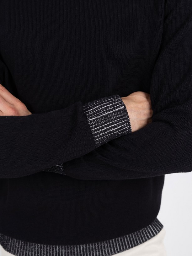 Camisola de malha algodo gola redonda