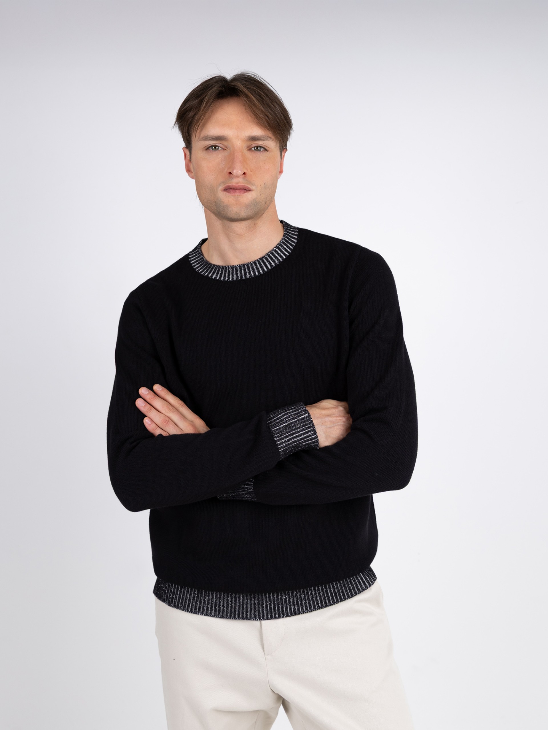 Camisola de malha algodão gola redonda