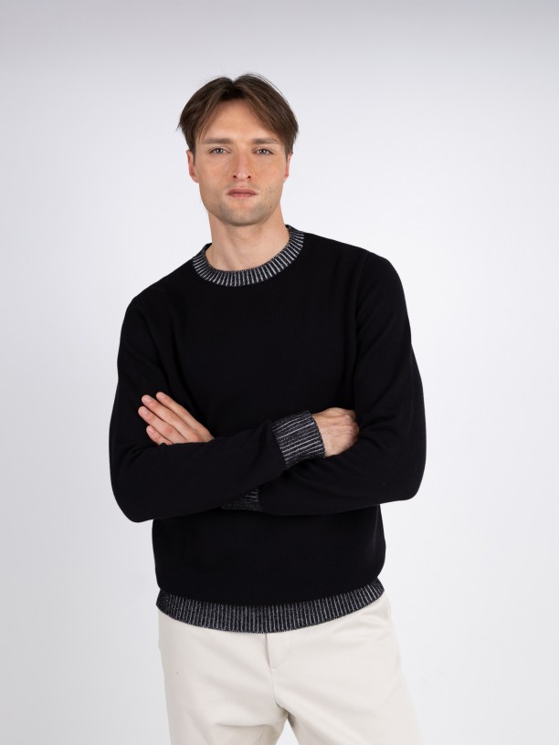 Camisola de malha algodo gola redonda