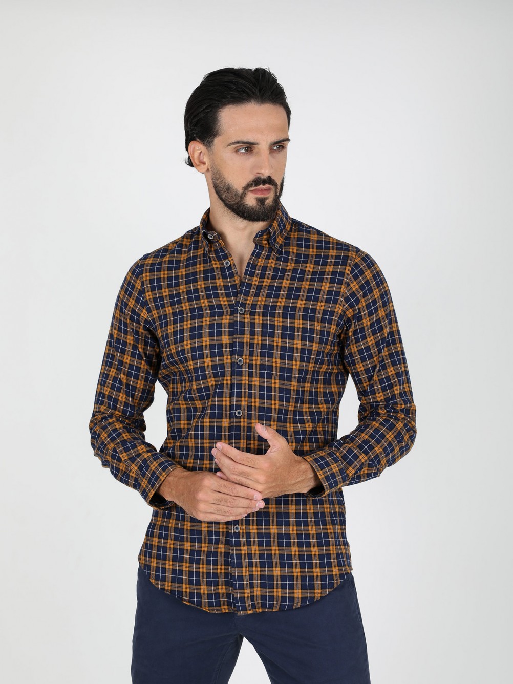 Camisa de algodão padrão xadrez