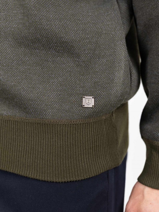 Sudadera polar de medio cierre con micropatrón Sudadera polar de medio cierre con micropatrón
