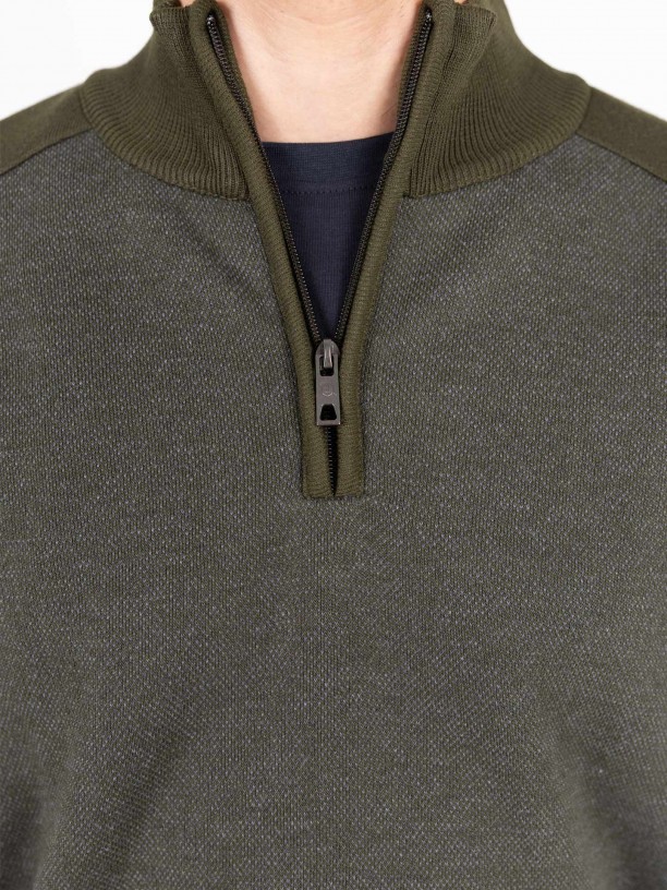 Sudadera polar de medio cierre con micropatrón Sudadera polar de medio cierre con micropatrón