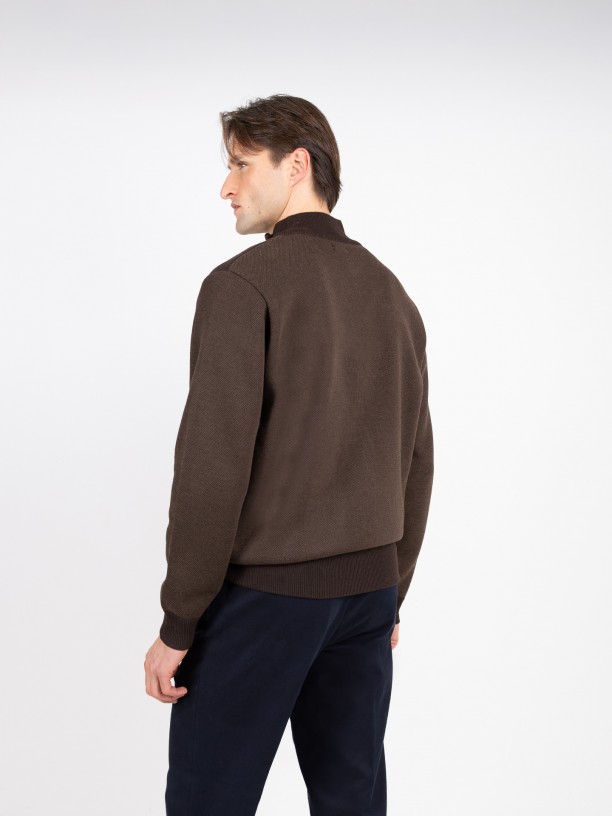 Sudadera polar de medio cierre con micropatrón Sudadera polar de medio cierre con micropatrón