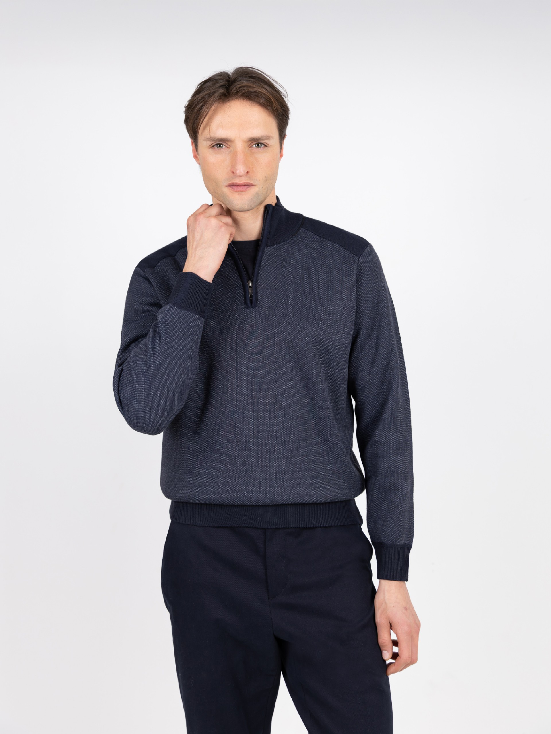 Malha de meio fecho polar com micro padrão