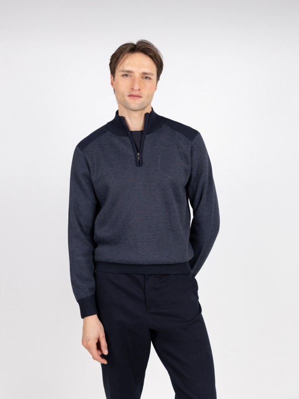 Sudadera polar de medio cierre con micropatrón Sudadera polar de medio cierre con micropatrón