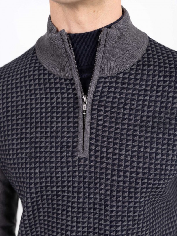 Suéter de medio cierre con patrón Suéter de medio cierre con patrón
