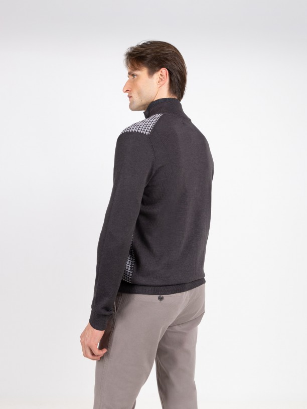 Camisola de meio fecho com padrão Camisola de meio fecho com padrão