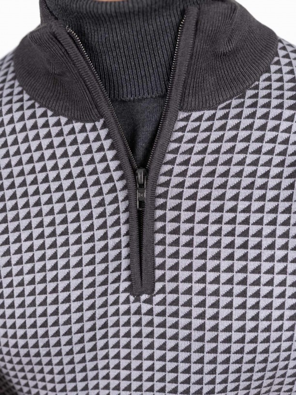 Camisola de meio fecho com padrão Camisola de meio fecho com padrão