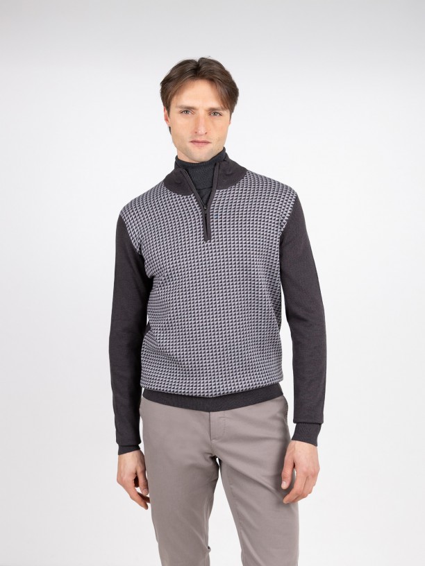 Camisola de meio fecho com padrão Camisola de meio fecho com padrão
