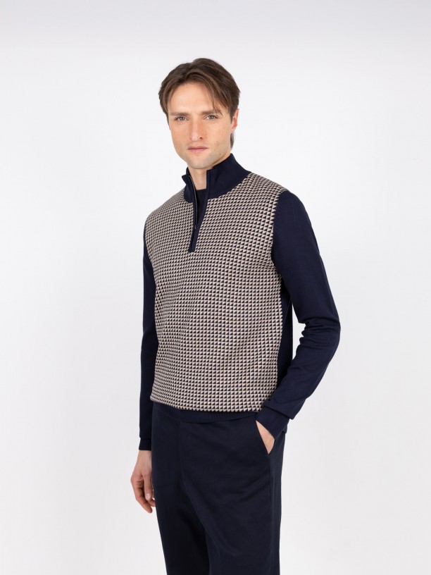 Camisola de meio fecho com padrão Camisola de meio fecho com padrão