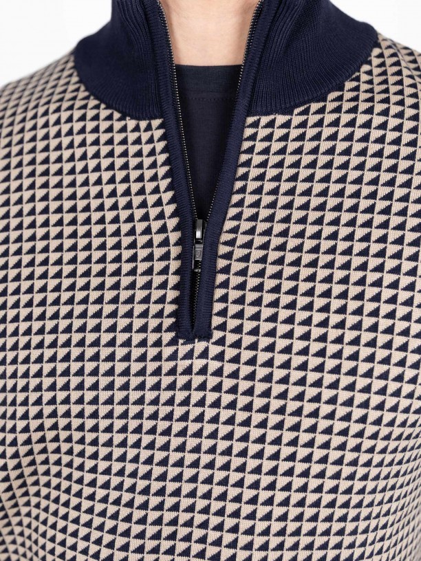 Camisola de meio fecho com padrão Camisola de meio fecho com padrão