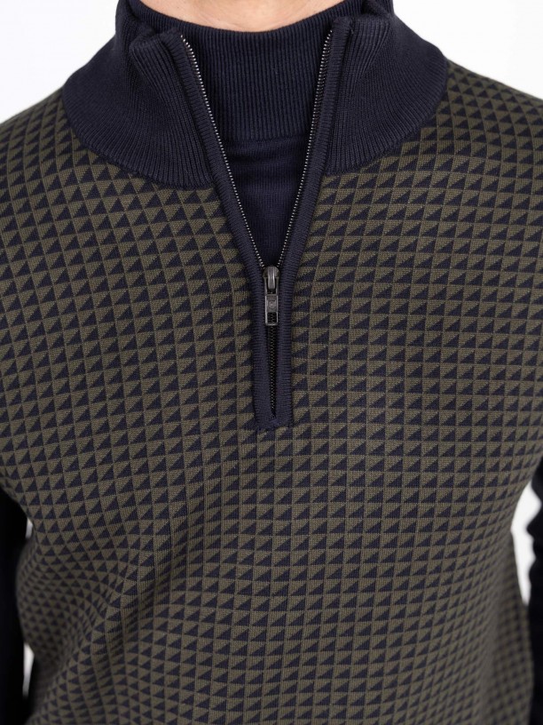 Camisola de meio fecho com padrão Camisola de meio fecho com padrão