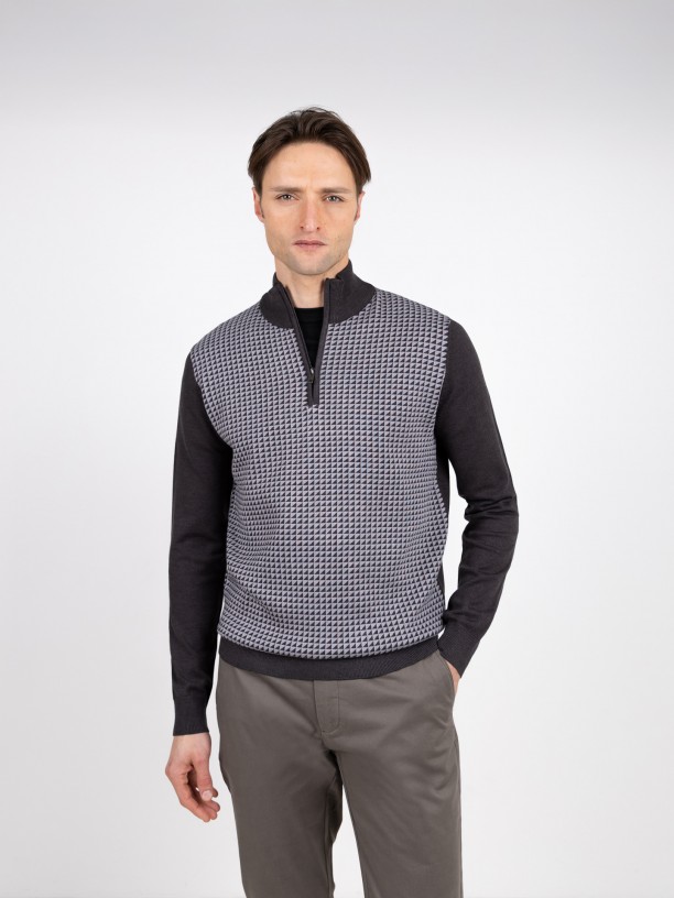 Half-zip sweater with pattern