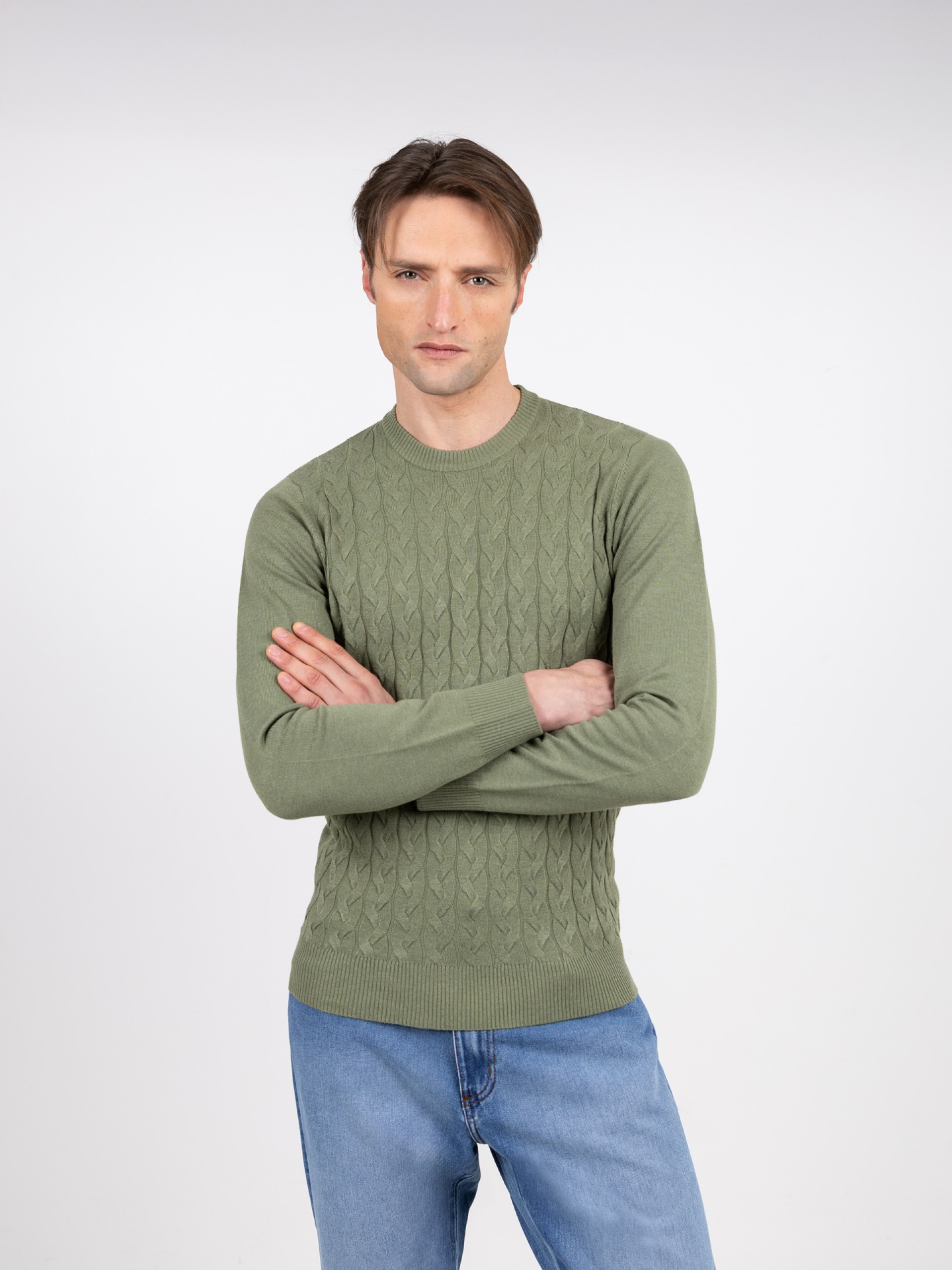 Knit sweater with a braided effect