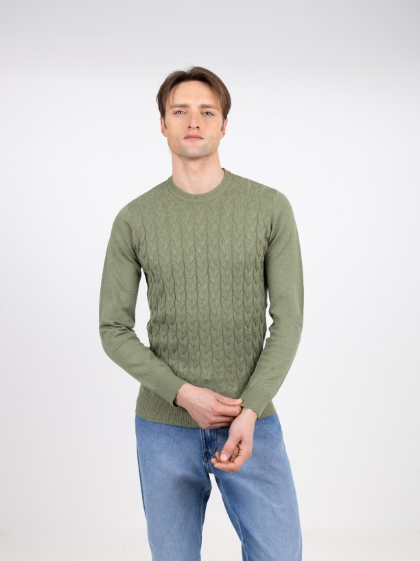 Knit sweater with a braided effect