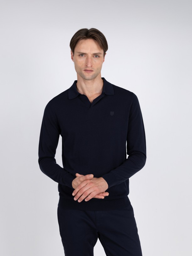 100% cotton long-sleeve knit polo