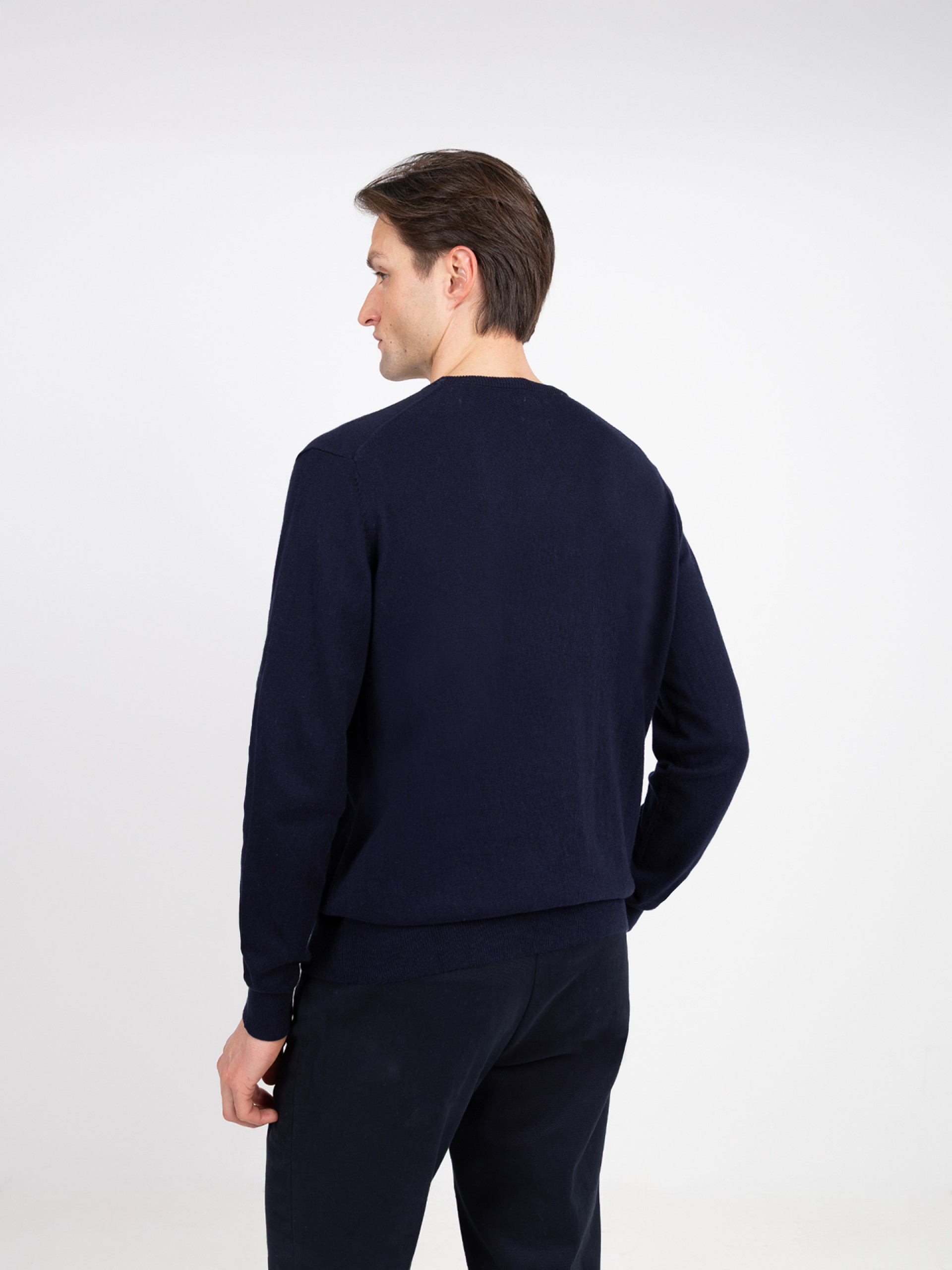 Cotton and Cashmere Knit Sweater with Round Neck