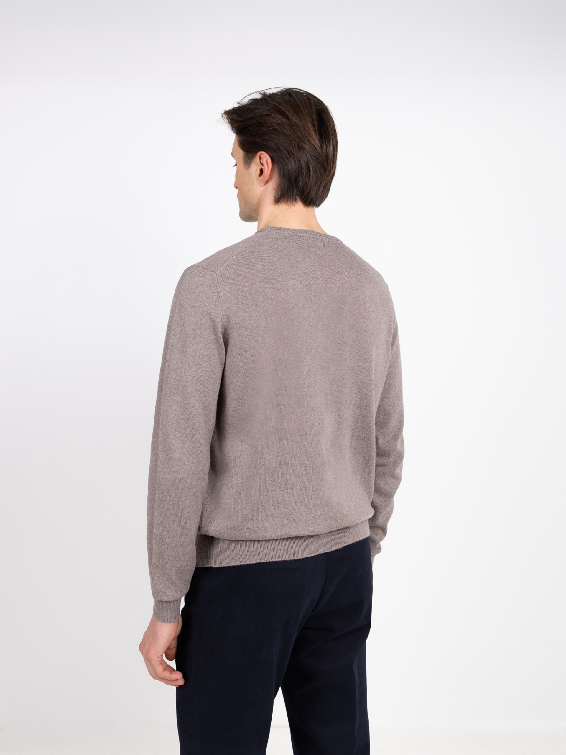 Cotton and Cashmere Knit Sweater with Round Neck