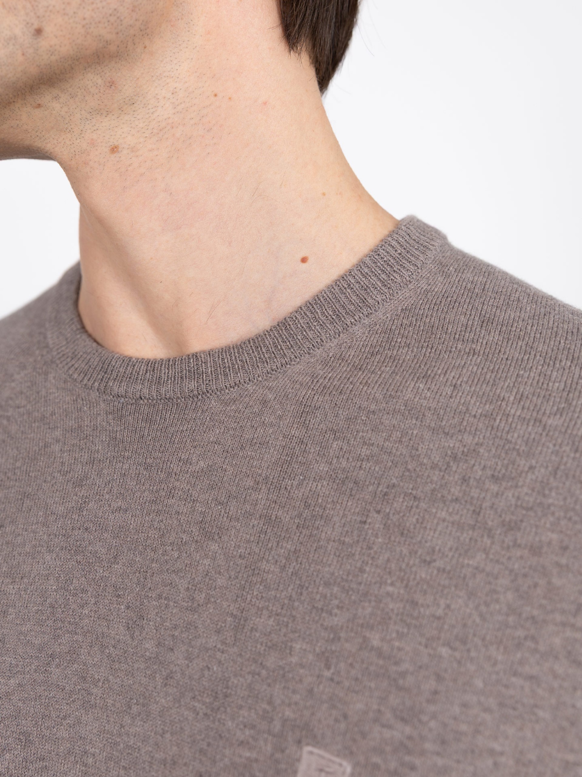 Cotton and Cashmere Knit Sweater with Round Neck