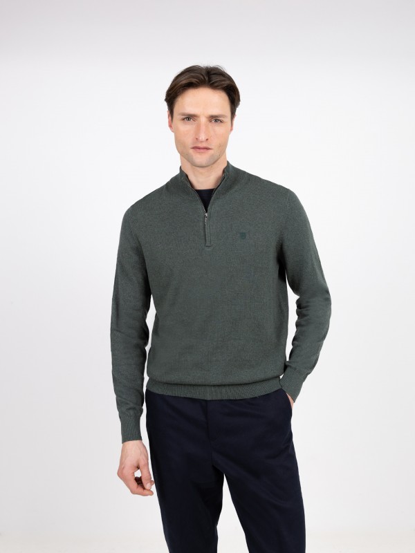 Cotton and Cashmere Knit Sweater Half-Zip
