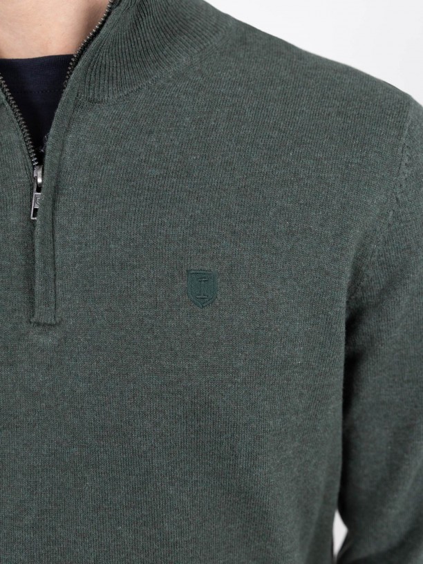 Cotton and Cashmere Knit Sweater Half-Zip