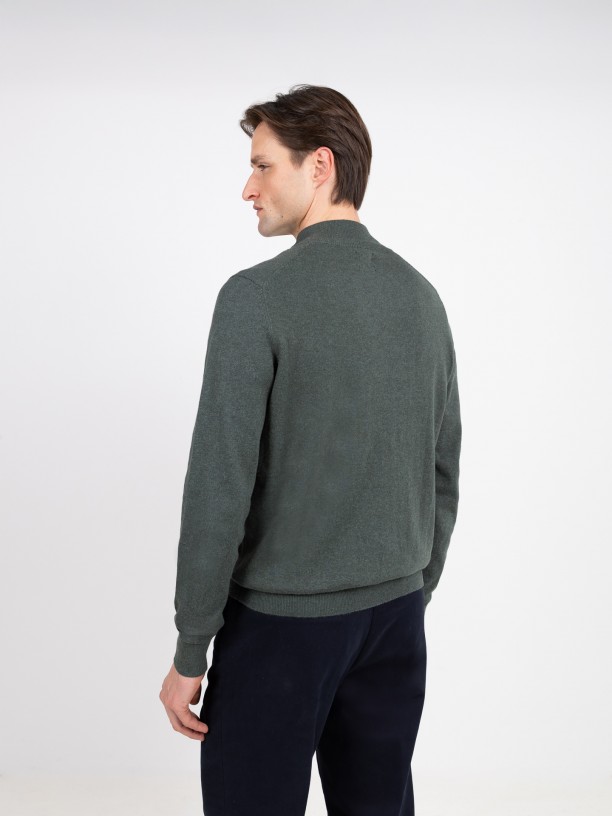 Cotton and Cashmere Knit Sweater Half-Zip