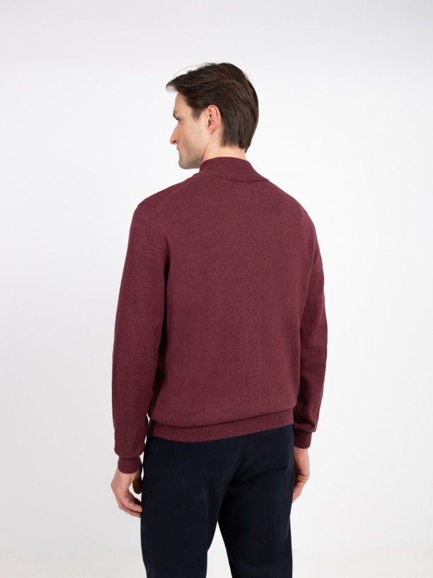 Cotton and Cashmere Knit Sweater Half-Zip