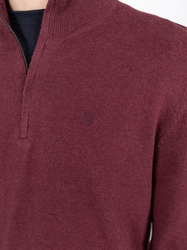 Cotton and Cashmere Knit Sweater Half-Zip