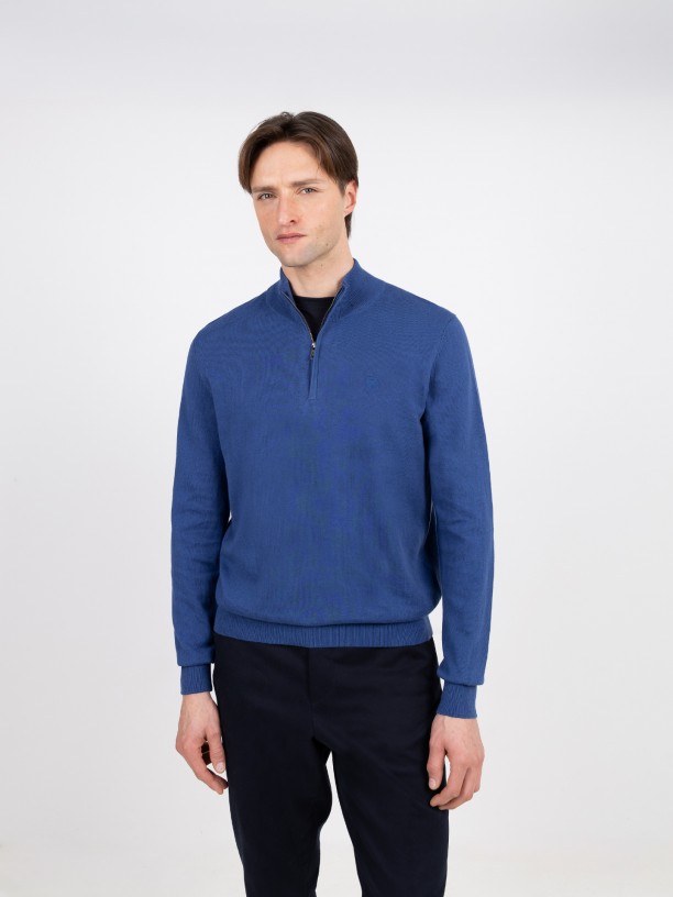 Cotton and Cashmere Knit Sweater Half-Zip