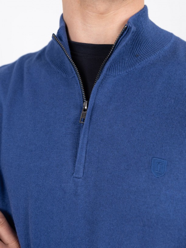 Cotton and Cashmere Knit Sweater Half-Zip