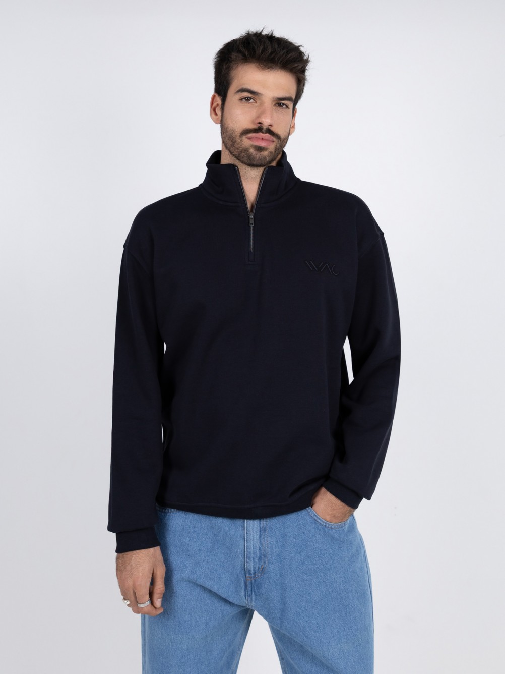 Plain half-zip sweatshirt with WAC logo