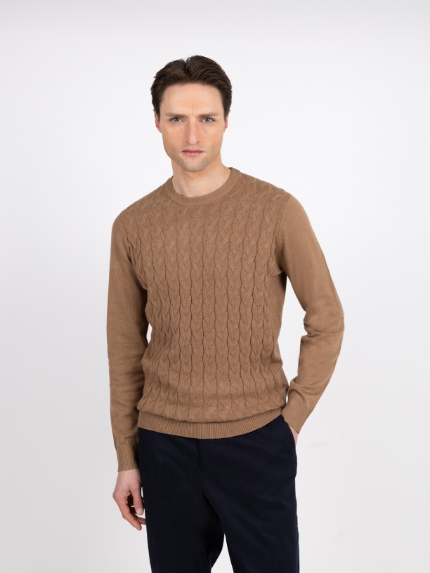 Knit sweater with a braided effect