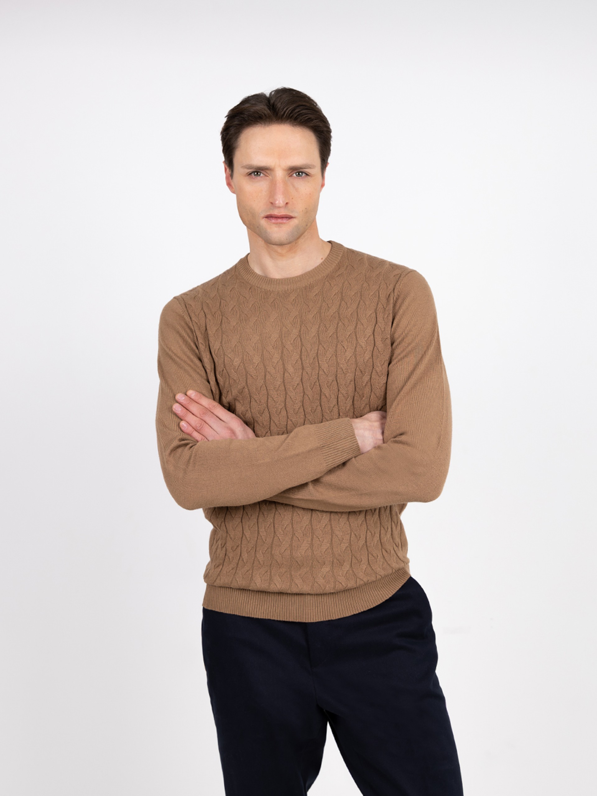 Knit sweater with a braided effect