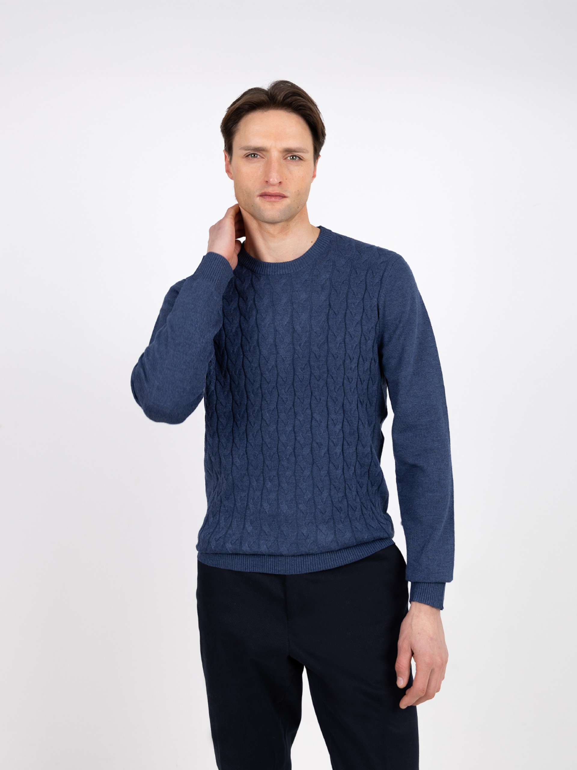 Knit sweater with a braided effect