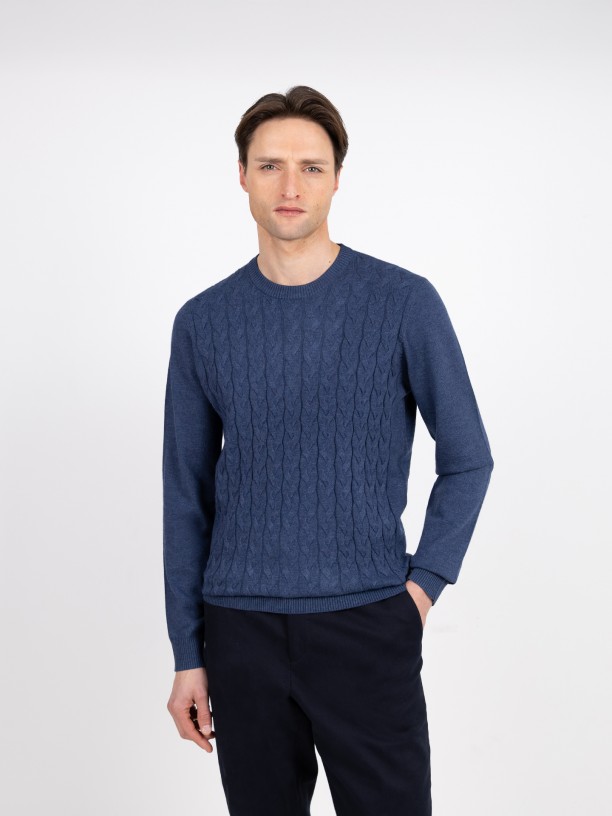 Knit sweater with a braided effect