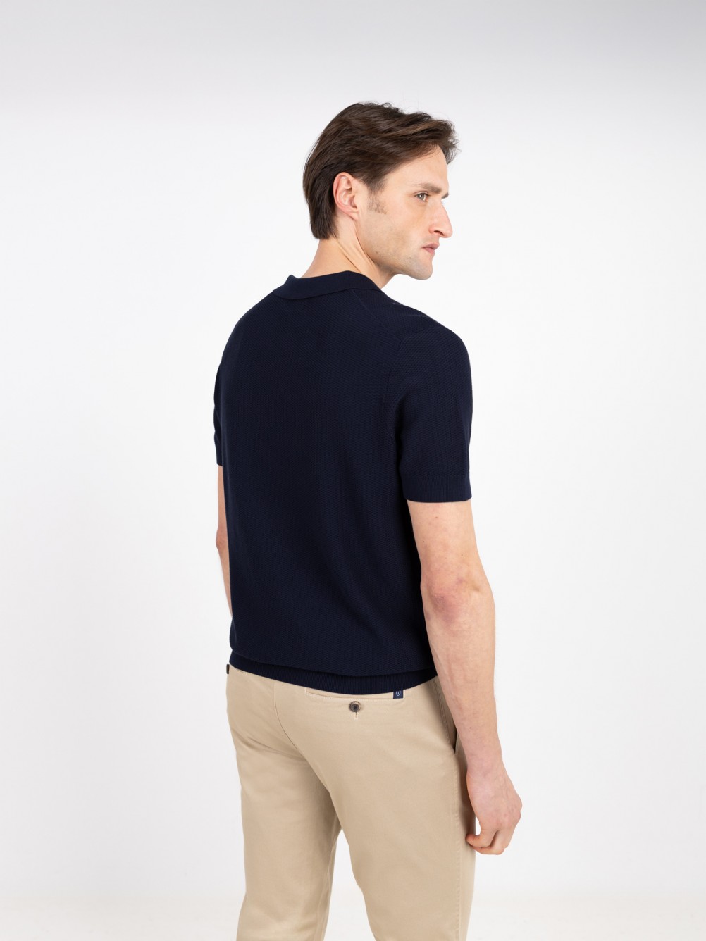 Polo de malha estruturada em algodão