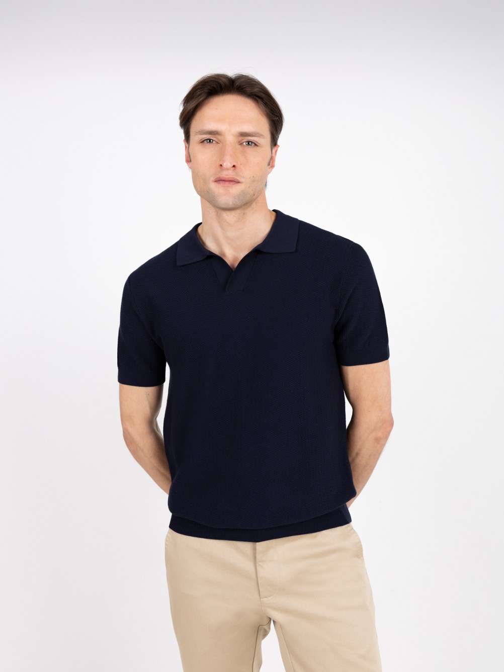 Polo de malha estruturada em algodão