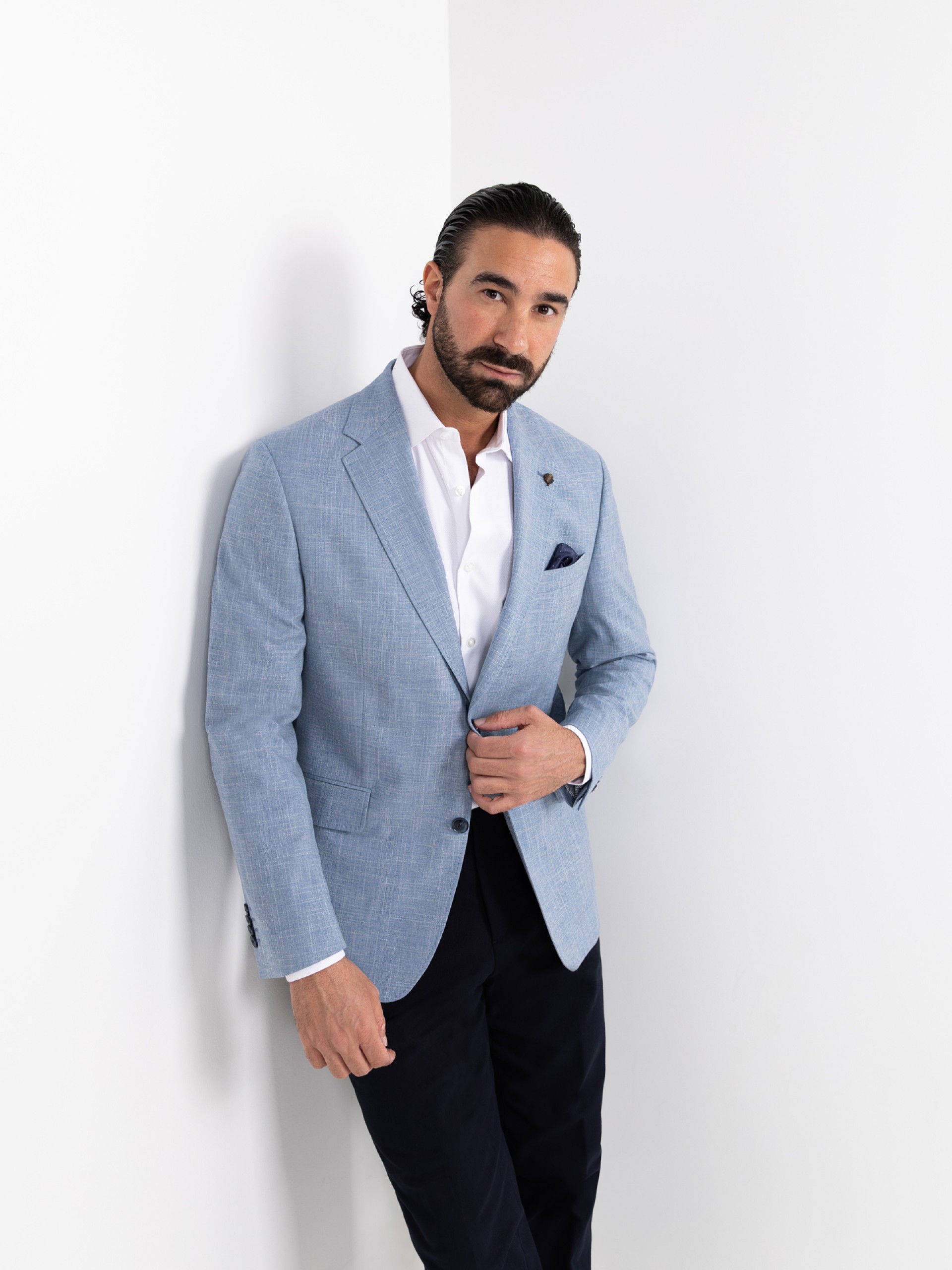 Blazer liso de algodão e linho