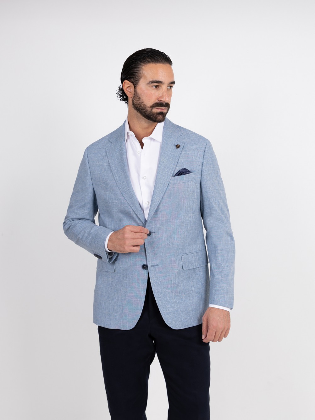 Blazer liso de algod�o e linho