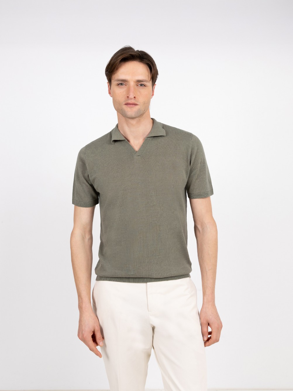 Polo de malha em algodão e linho