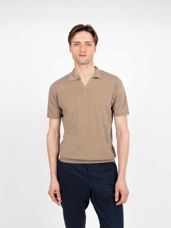 Knitted polo in cotton and linen