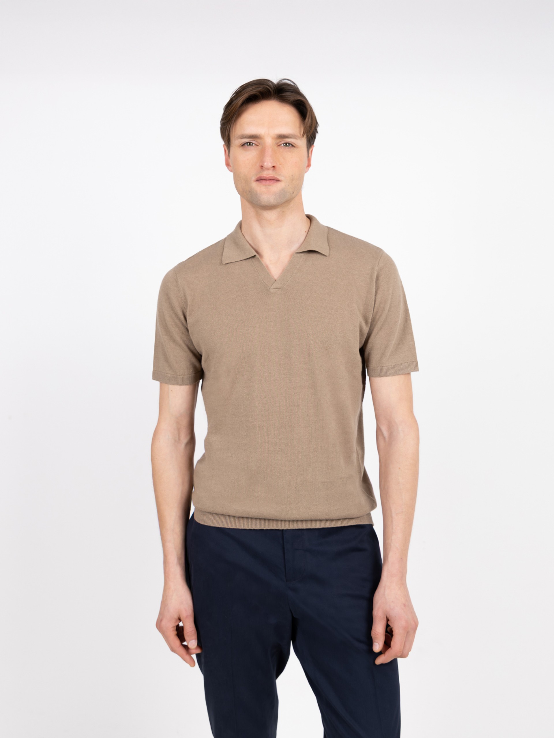 Knitted polo in cotton and linen