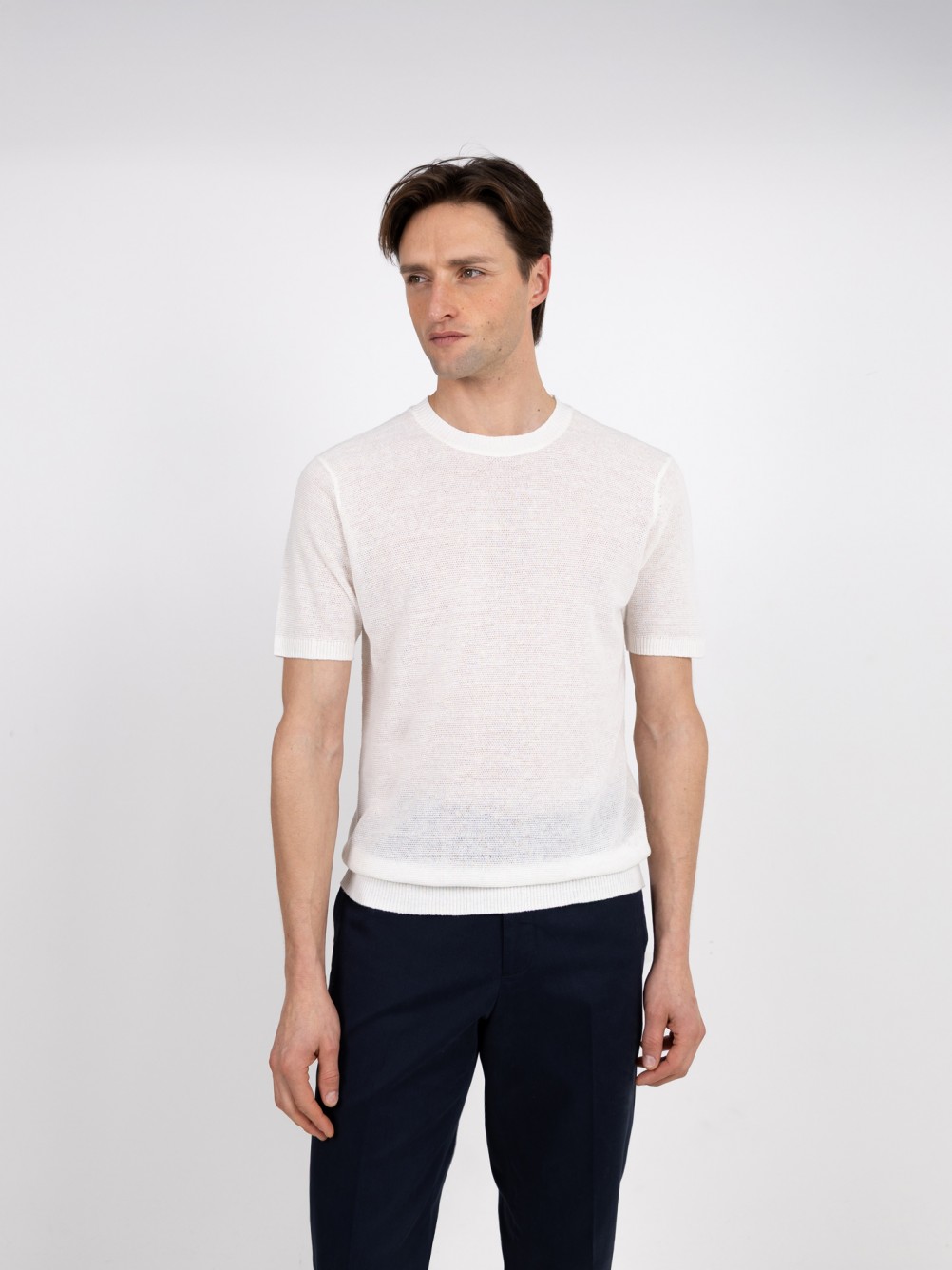 T-shirt de malha em algodão e linho