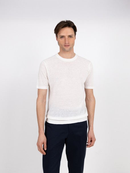 Knitted T-shirt in cotton and linen