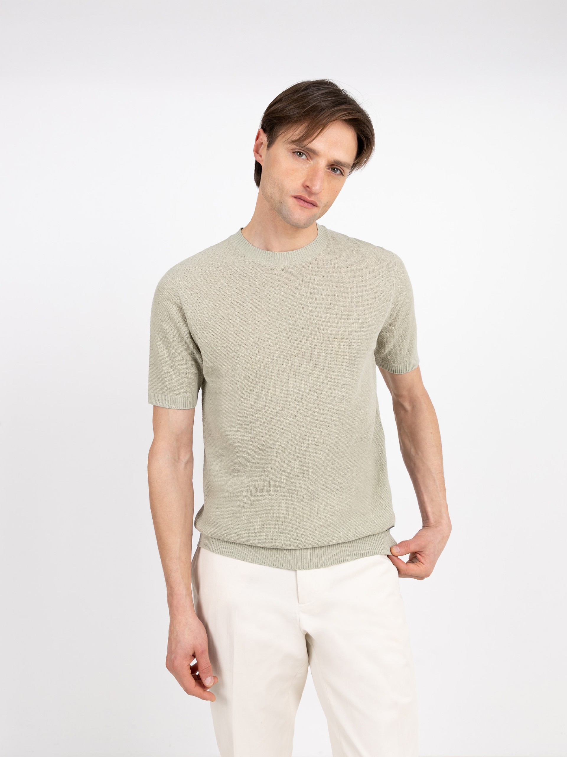 Camiseta de punto en algodón y lino