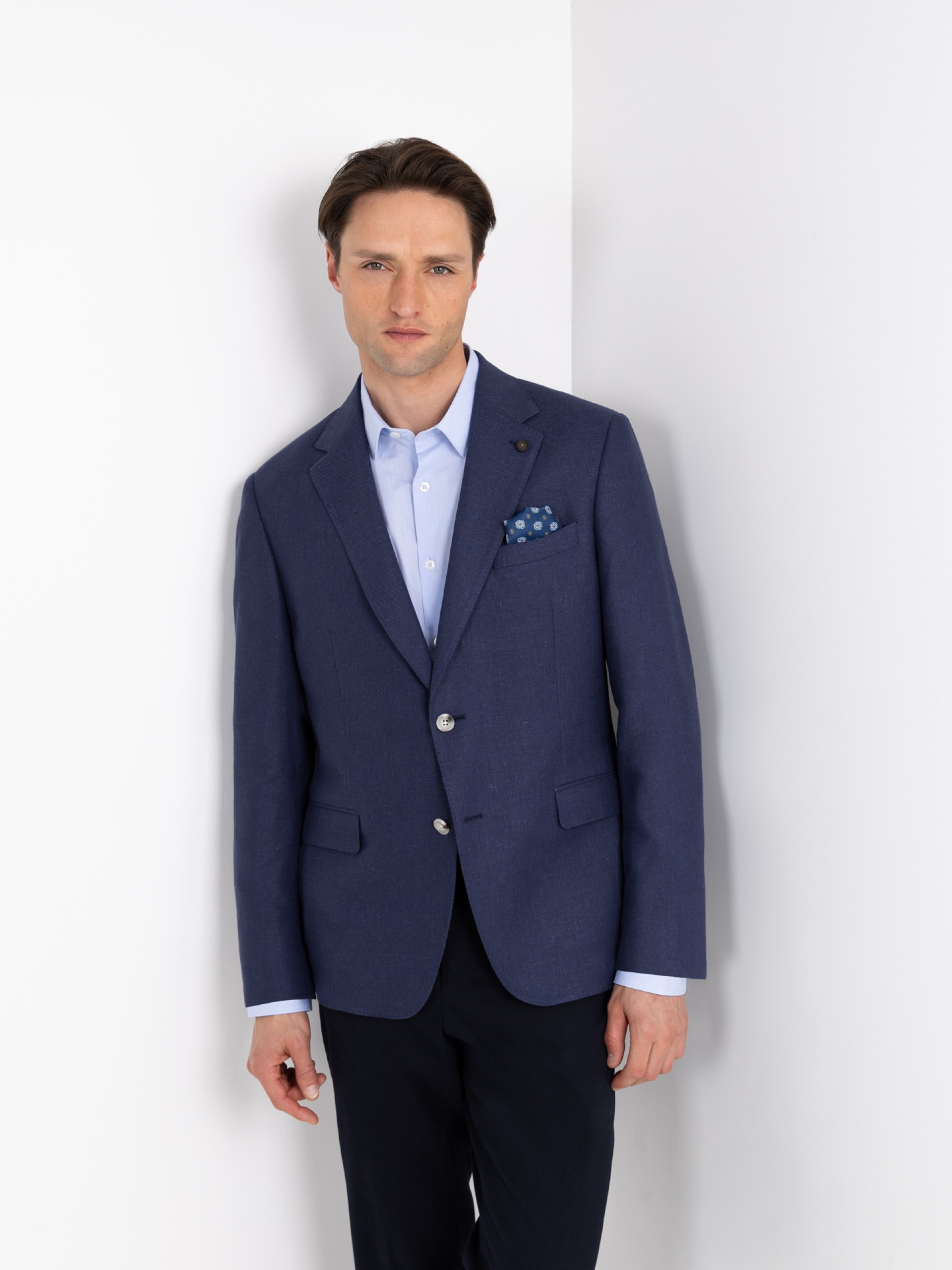 Plain linen-blend blazer