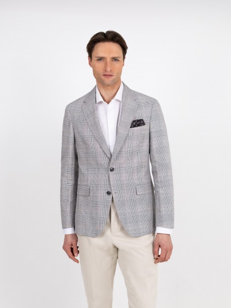 Check linen and cotton blazer